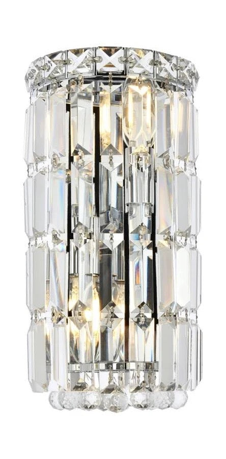 Maxime 2 Light Wall Sconce Chrome Crystal Wall Light Elegant Lighting V2031W6C Modern Bathroom Vanity Sconce