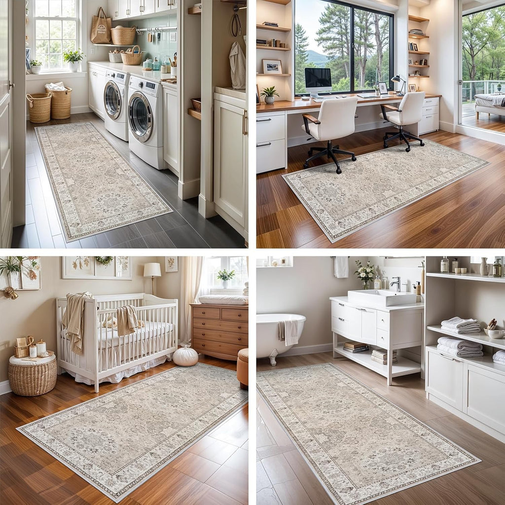 Vintage Washable Hallway Runner Rug (2×6) | Non-Slip, Stain-Resistant Floor Mat