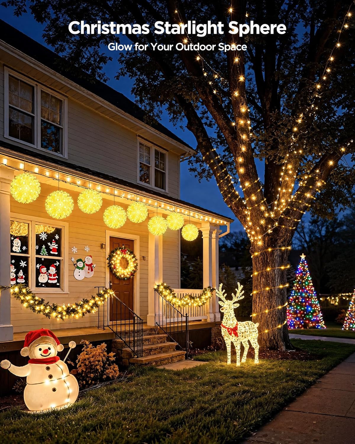 Brightown Outdoor Christmas Decorations — Starlight Sphere Balls (Set of 3, Warm White LED)