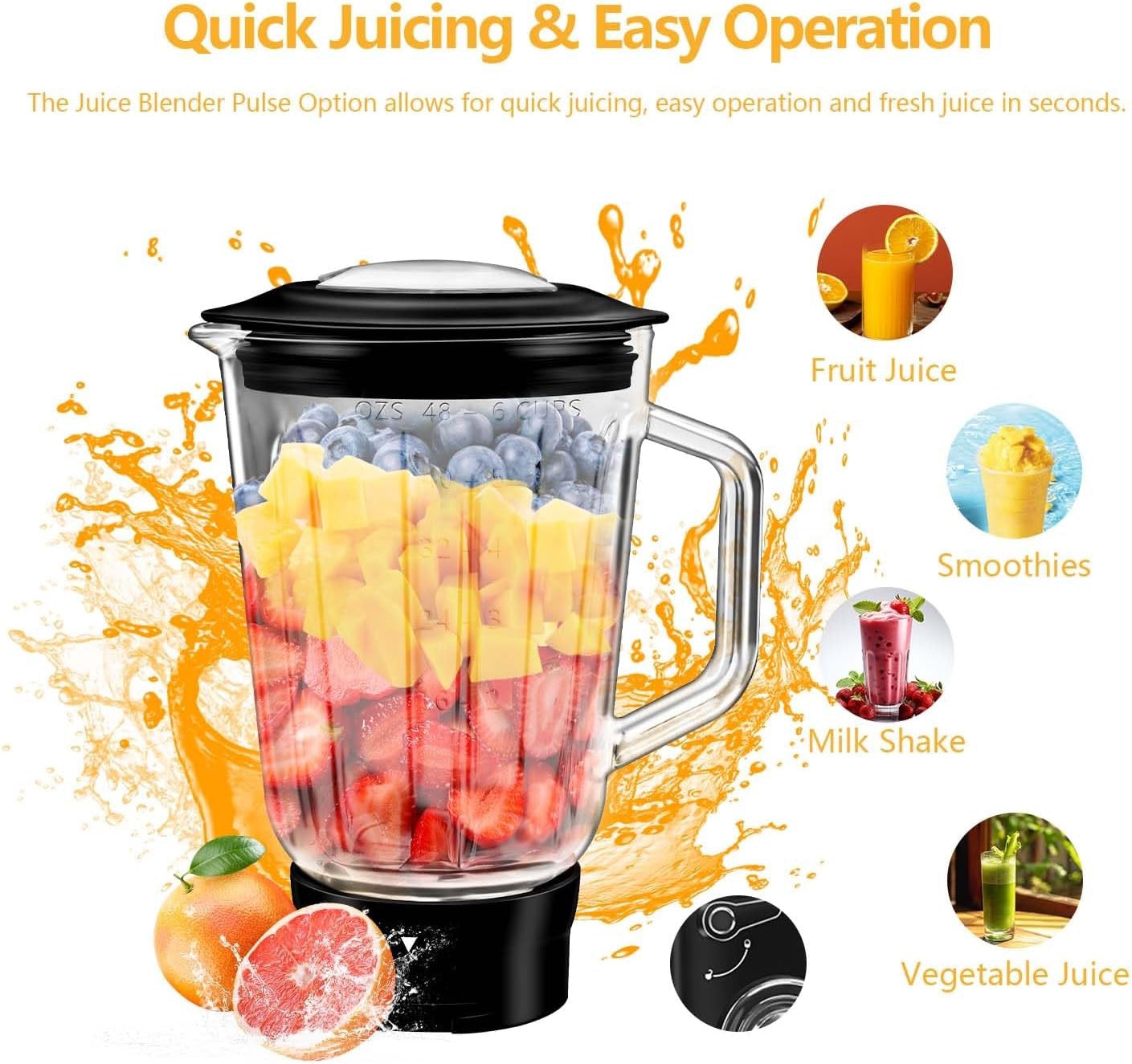 Professional 6-in-1 Stand Mixer 6.3Qt | Tilt-Head Kitchen Mixer with Meat Grinder & Juice Blender (Black)
