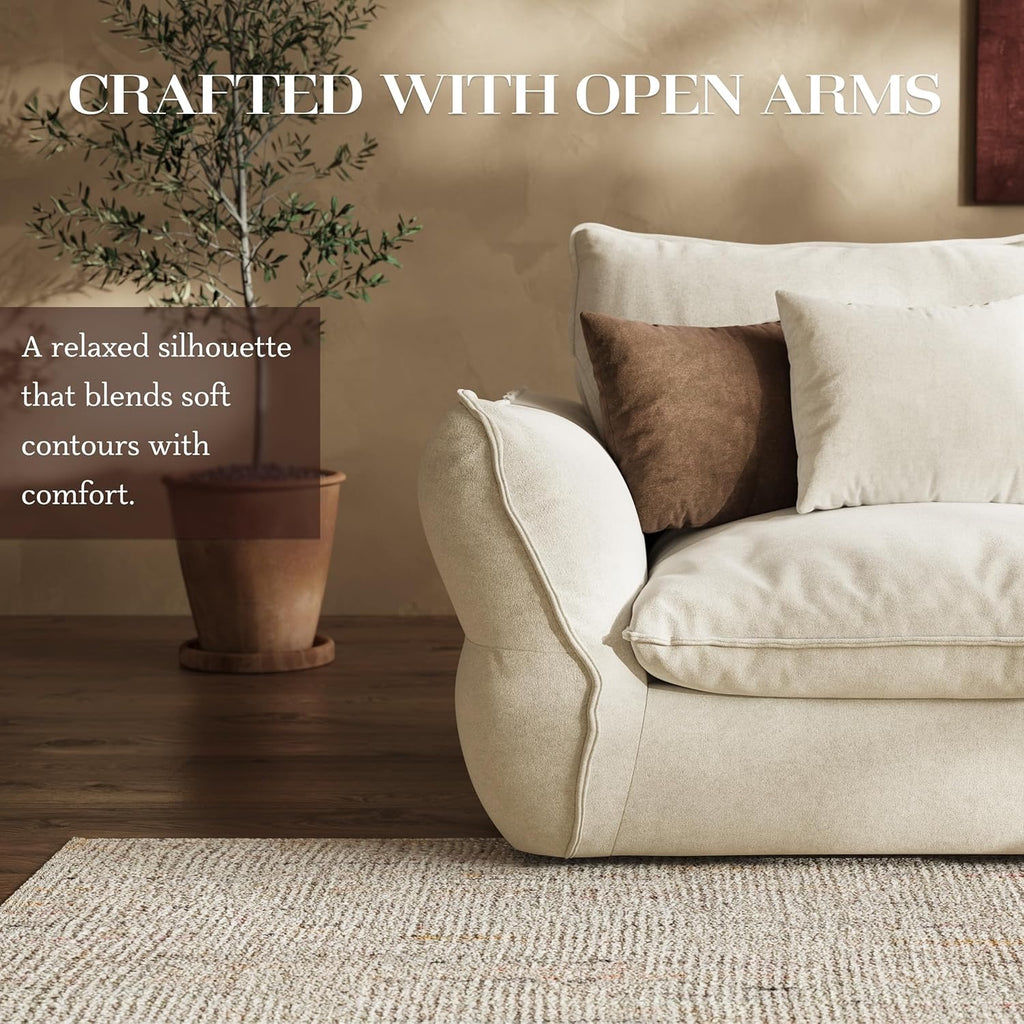 Ivory White L Shaped Sectional Sofa 106 Inch | Down Blend Cloud Couch with Deep Seats