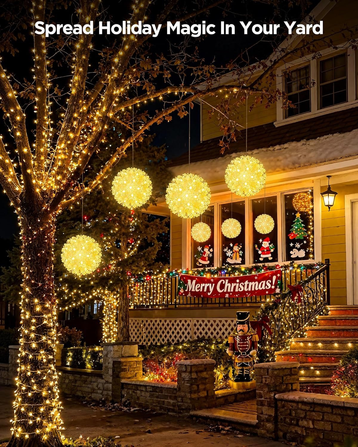 Brightown Outdoor Christmas Decorations — Starlight Sphere Balls (Set of 3, Warm White LED)