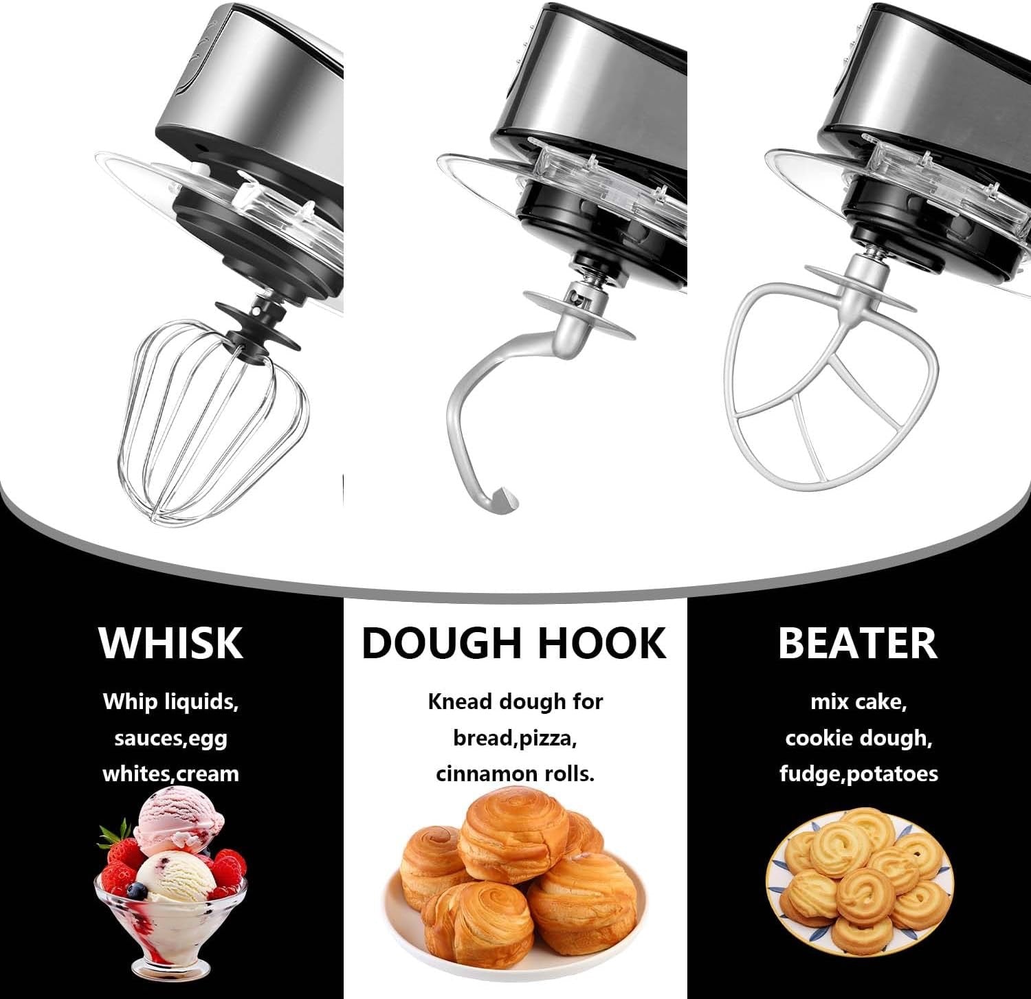 Professional 6-in-1 Stand Mixer 6.3Qt | Tilt-Head Kitchen Mixer with Meat Grinder & Juice Blender (Black)