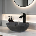 Black Oval Ceramic Vessel Sink | Above Counter Bathroom Bowl with Faucet & Drain Combo