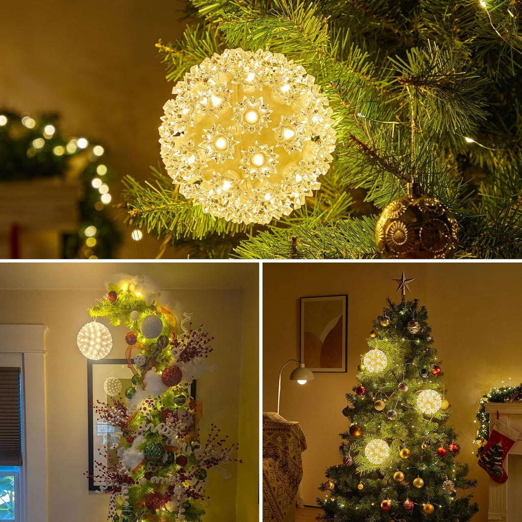 Brightown Outdoor Christmas Decorations — Starlight Sphere Balls (Set of 3, Warm White LED)