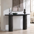 OKD 63” Fluted Console Table | Faux Marble Arc Top Entryway Sofa Table – Natural Oak