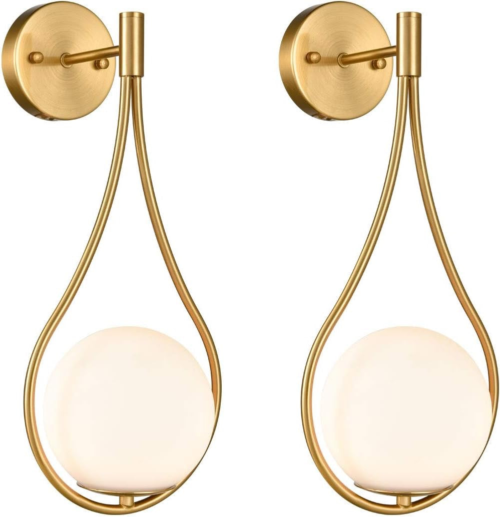 HOLKIRT Mid-Century Modern Brass Globe Wall Sconces | Bathroom Vanity Light Fixture Set of 2