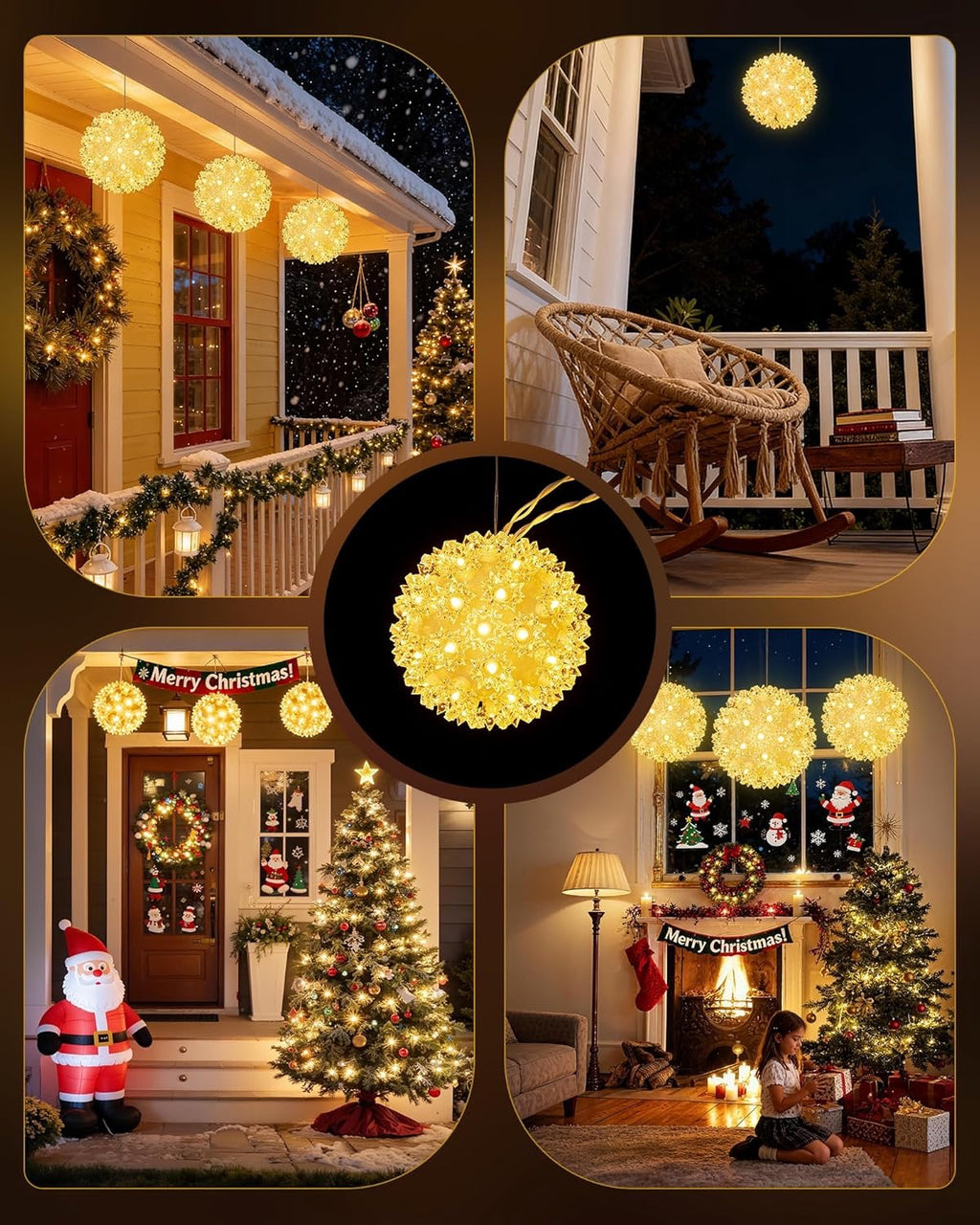 Brightown Outdoor Christmas Decorations — Starlight Sphere Balls (Set of 3, Warm White LED)