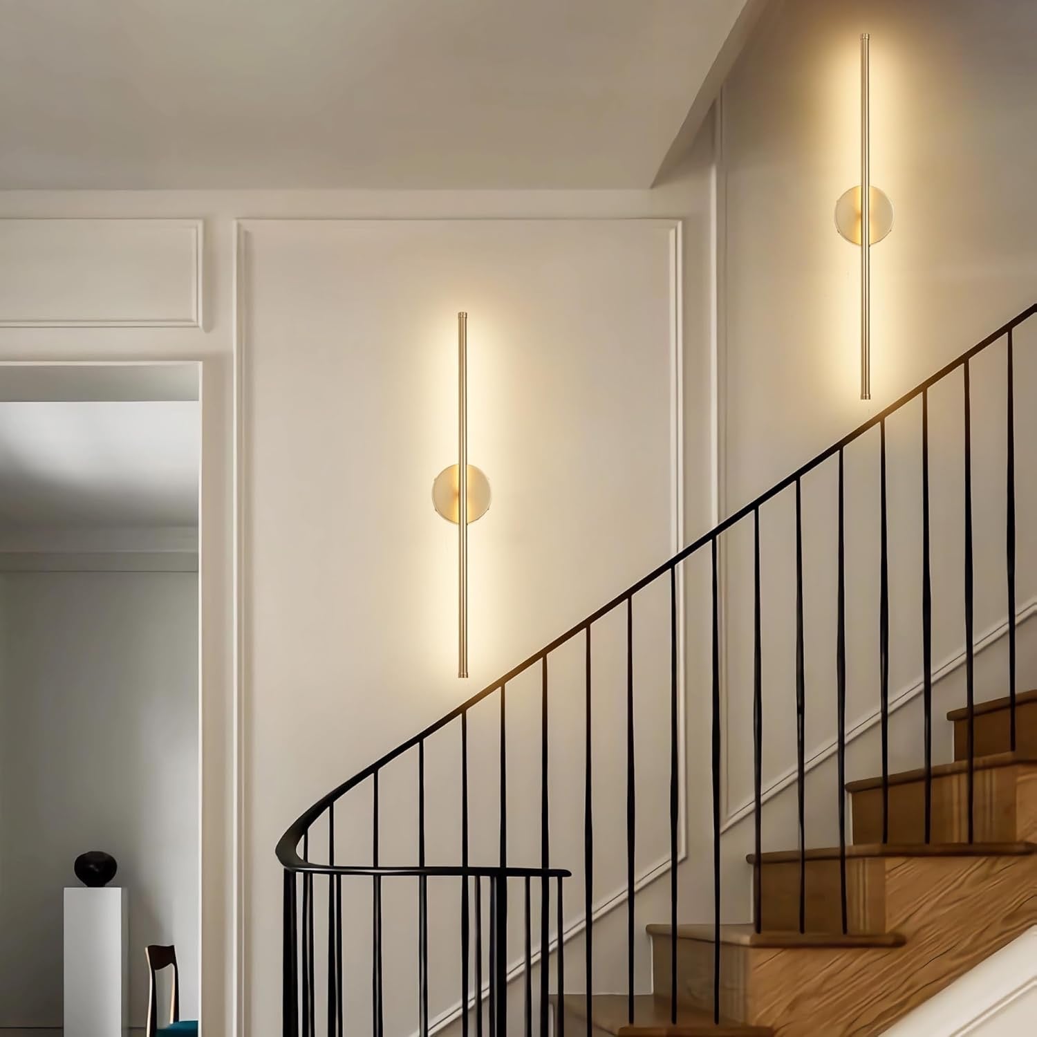 Battery-Operated Gold Wall Sconces with Remote (Set of 2) | Dimmable 3000K LED, Rotatable Design