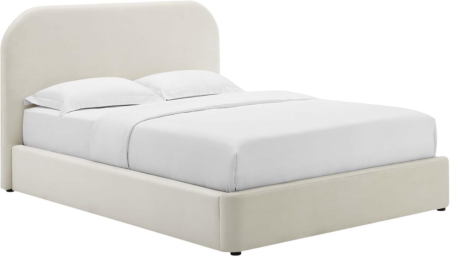 Modway Keynote King Upholstered Platform Bed | Curved Low-Profile Alabaster Velvet Cloud Frame