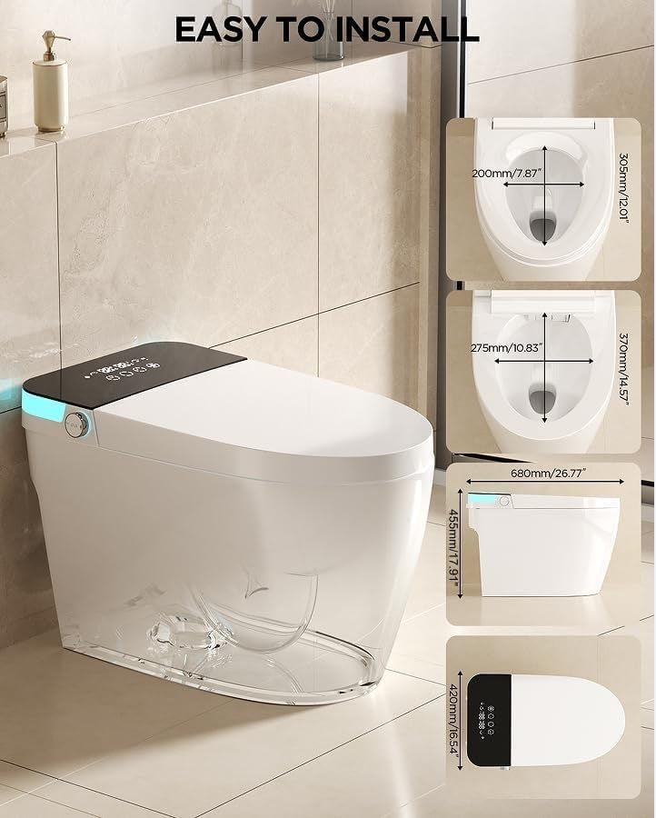 TDH Luxury Smart Toilet – Heated Seat, Bidet, Warm Air Dryer & Auto Flush One-Piece Toilet
