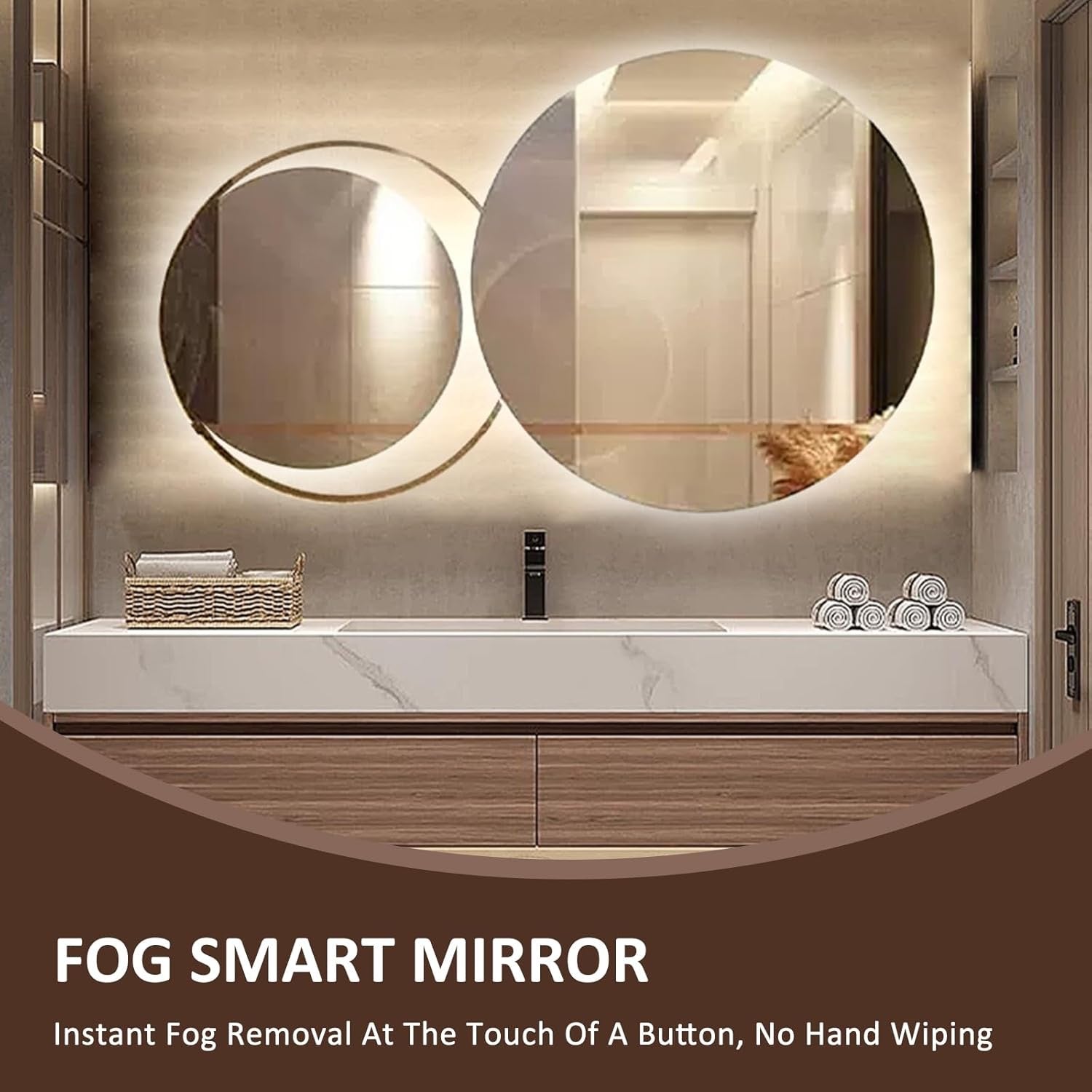 Floating Wood Bathroom Vanity – 36" with LED Mirror | Marble Countertop | 2 Deep Drawers + Open Shelf