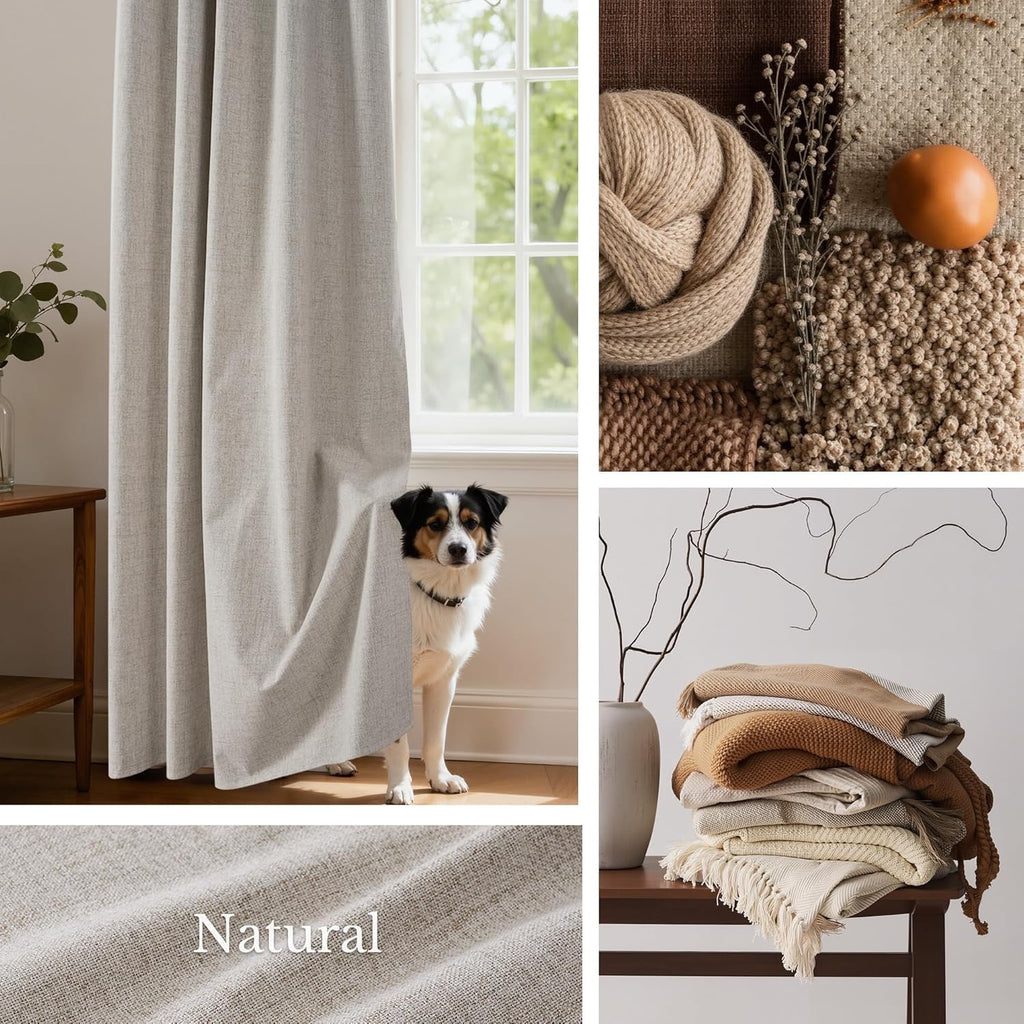 NICETOWN 100% Blackout Linen Curtains – 90-Inch Natural Linen Thermal Insulated Drapery Panels
