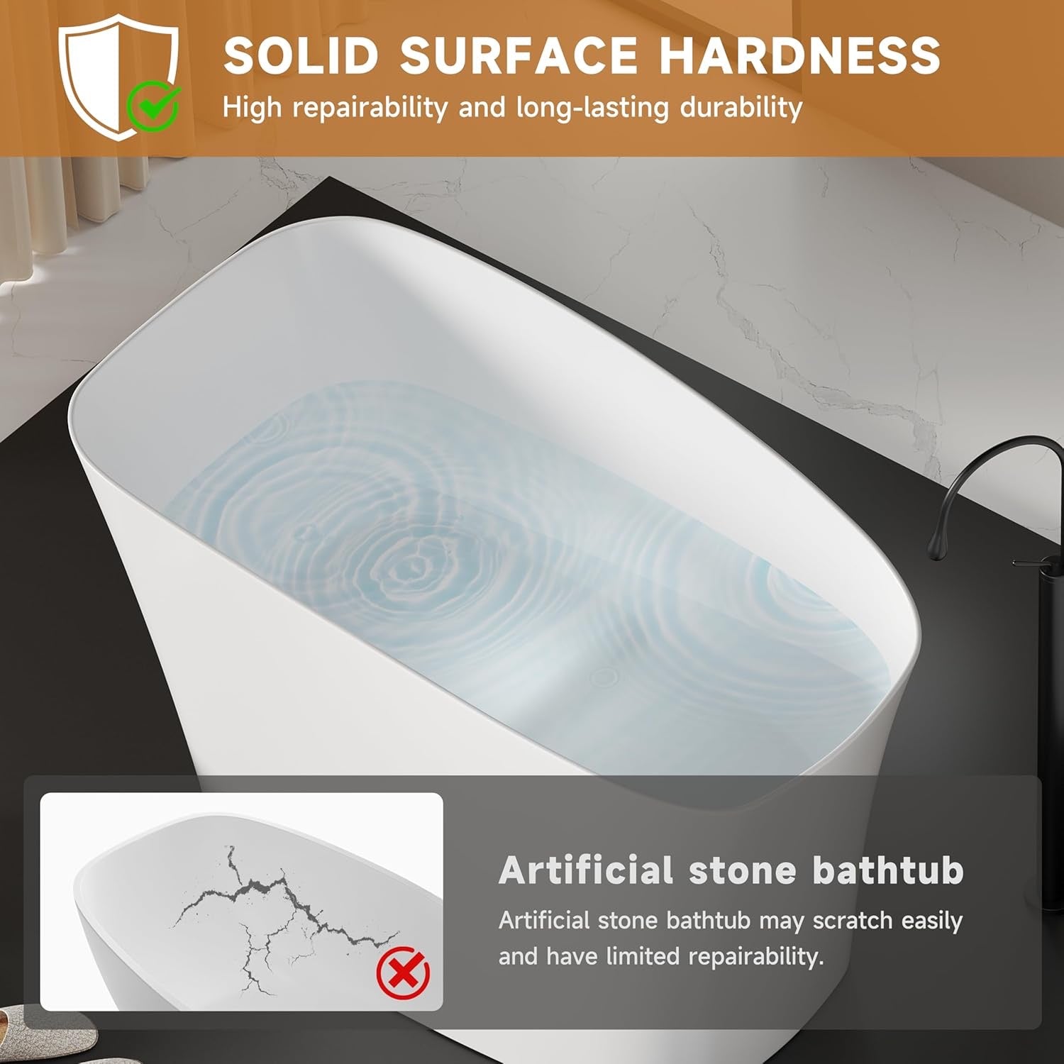51-Inch Japanese Soaking Tub – Freestanding Stone Resin Deep Soaking Bathtub with Built-In Seat