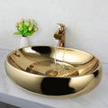 23 Inch Gold Ceramic Vessel Sink with Waterfall Faucet | Oval Above Counter Bathroom Sink with Pop-Up Drain
