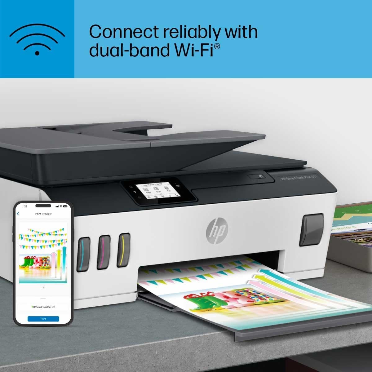 HP Smart Tank Plus 651 Wireless All-in-One Printer | Ink Tank, Mobile Print, Scan, Copy & Fax