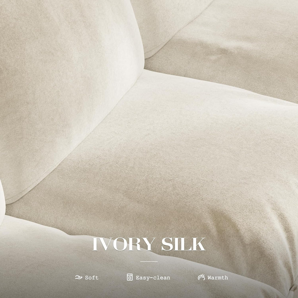 Ivory White L Shaped Sectional Sofa 106 Inch | Down Blend Cloud Couch with Deep Seats