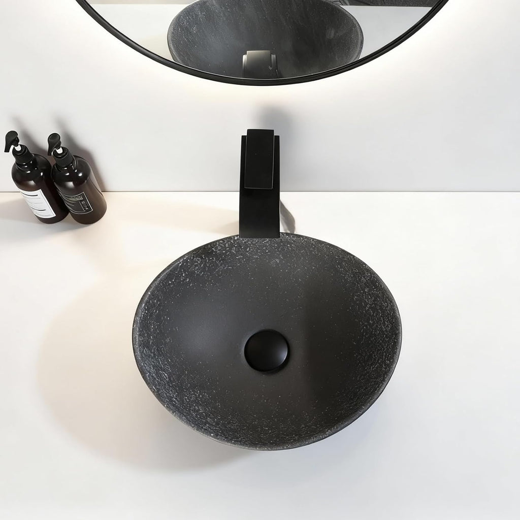 Black Oval Ceramic Vessel Sink | Above Counter Bathroom Bowl with Faucet & Drain Combo