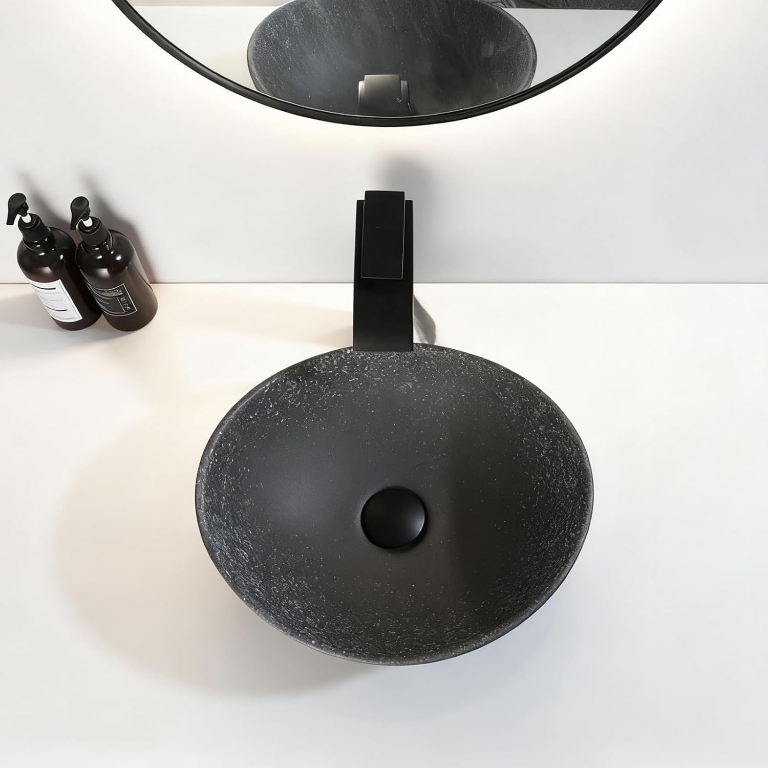 Black Oval Ceramic Vessel Sink | Above Counter Bathroom Bowl with Faucet & Drain Combo