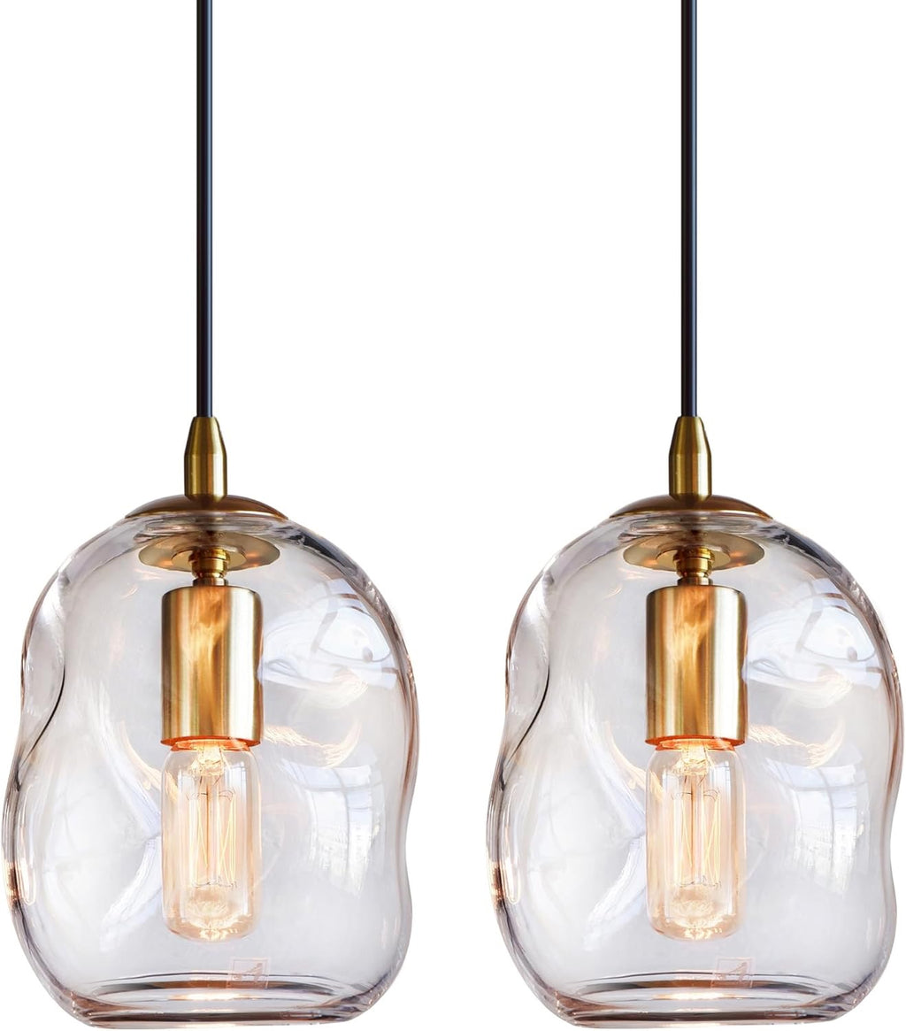 CASAMOTION Glass Globe Pendant Lights (Set of 2) | Modern Brass Kitchen Island Lighting