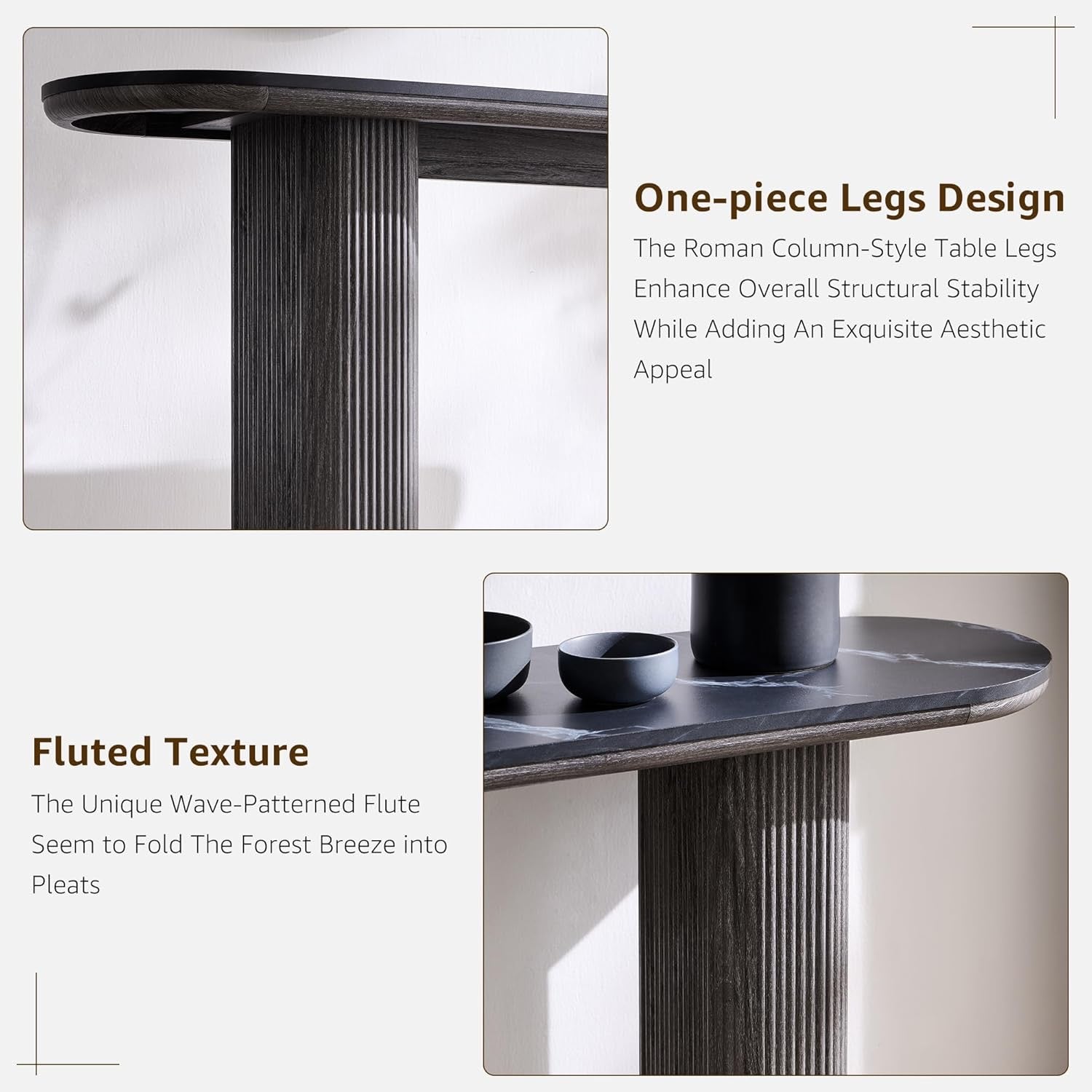 OKD 63” Fluted Console Table | Faux Marble Arc Top Entryway Sofa Table – Natural Oak