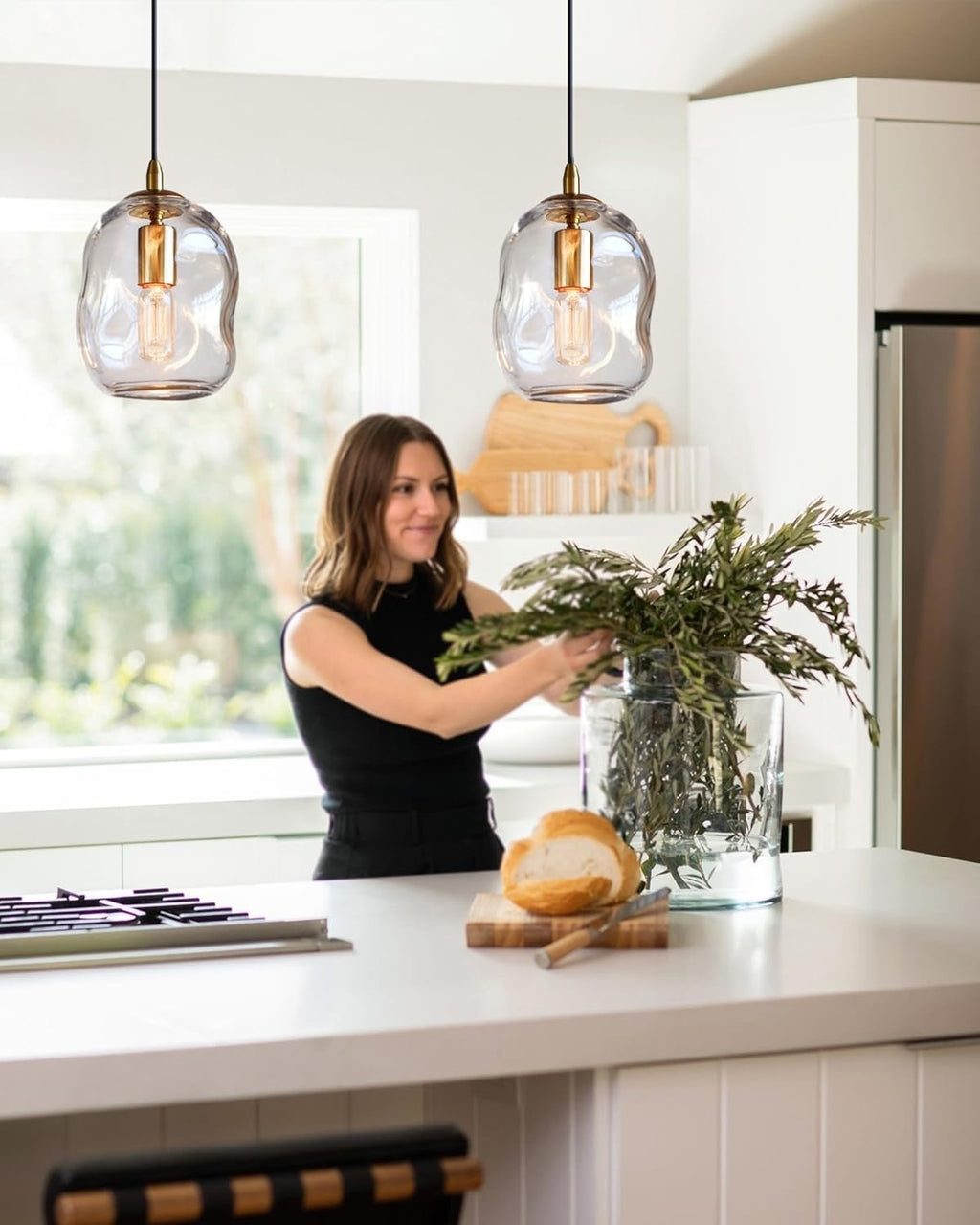 CASAMOTION Glass Globe Pendant Lights (Set of 2) | Modern Brass Kitchen Island Lighting