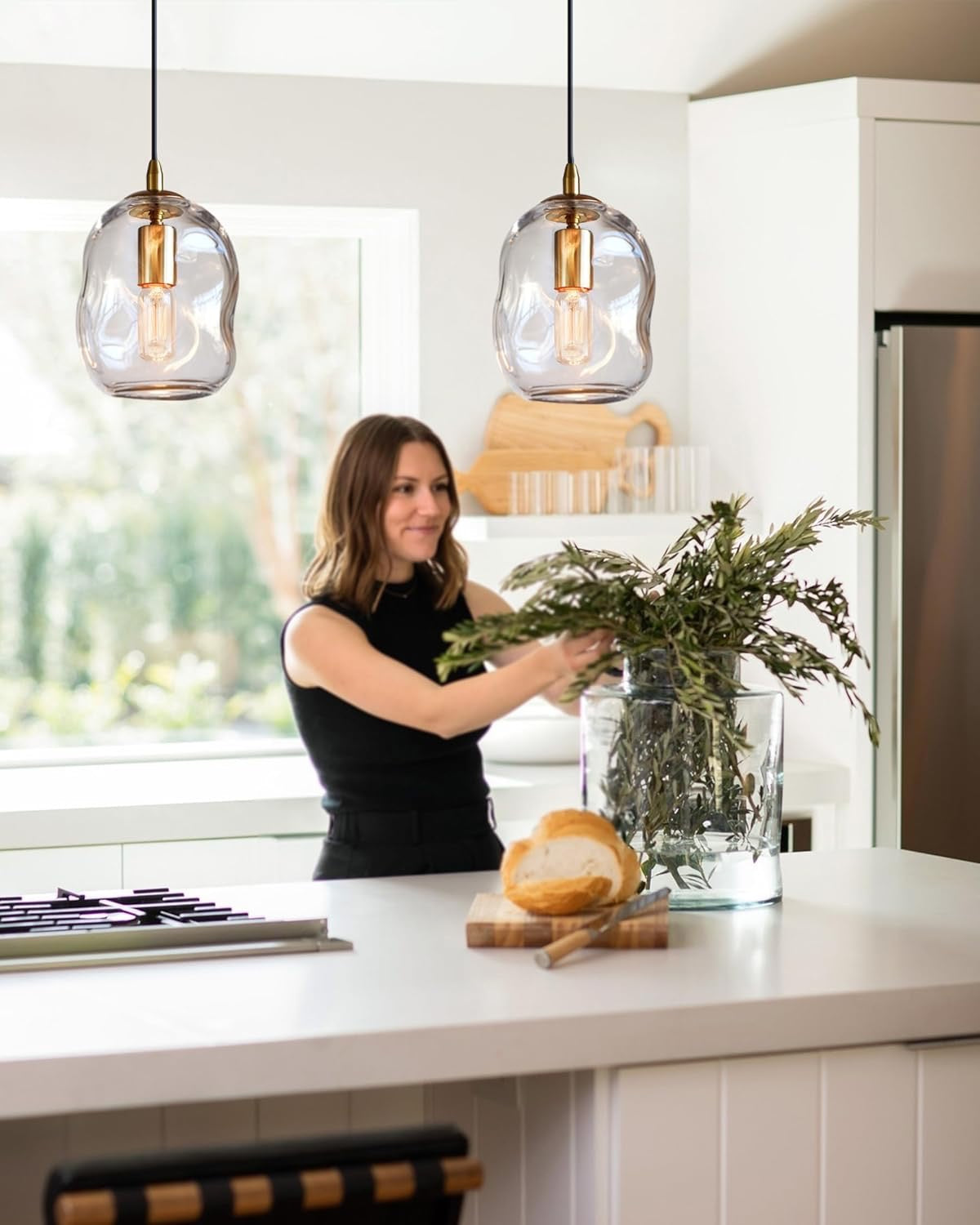 CASAMOTION Glass Globe Pendant Lights (Set of 2) | Modern Brass Kitchen Island Lighting