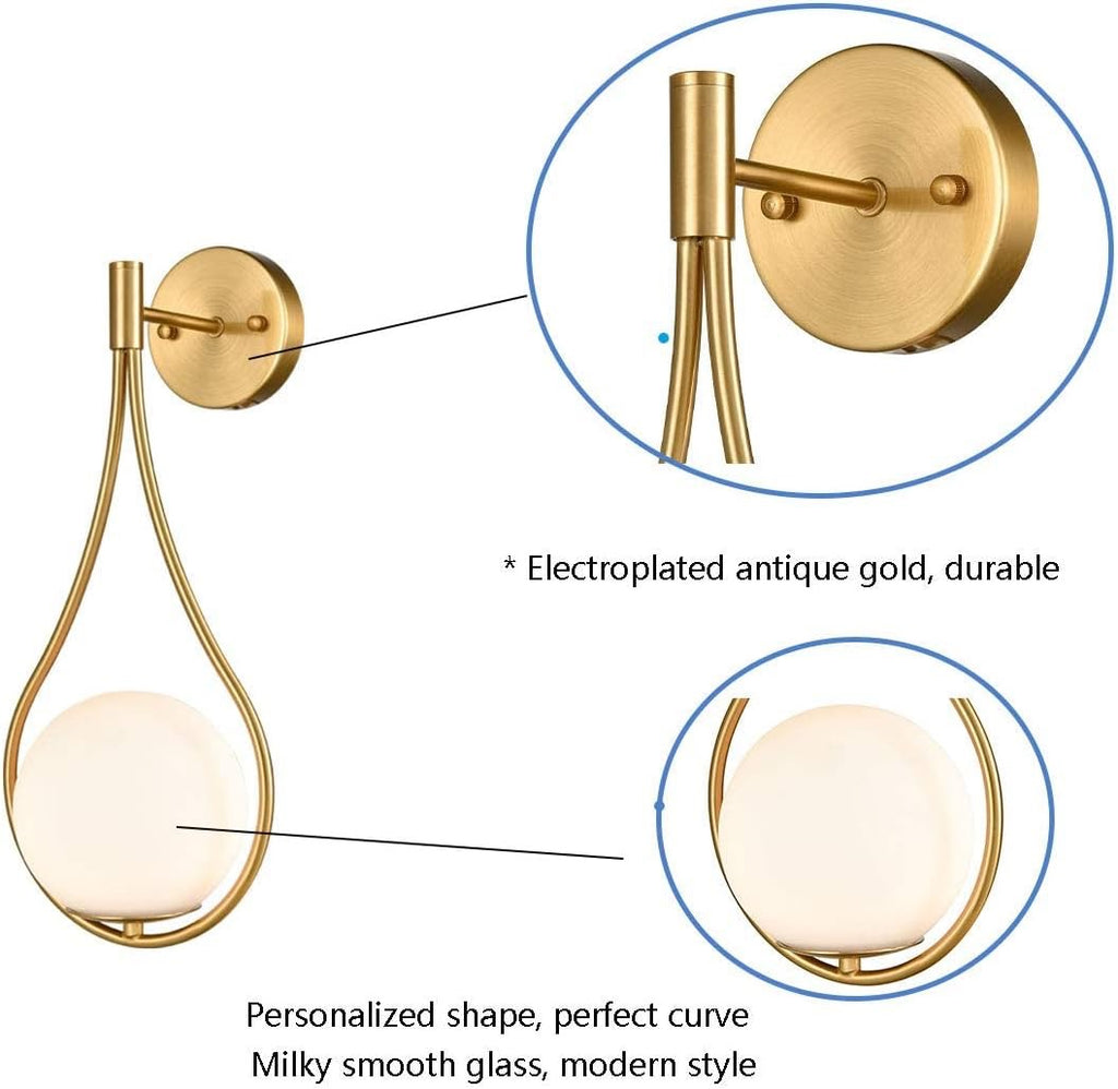 HOLKIRT Mid-Century Modern Brass Globe Wall Sconces | Bathroom Vanity Light Fixture Set of 2