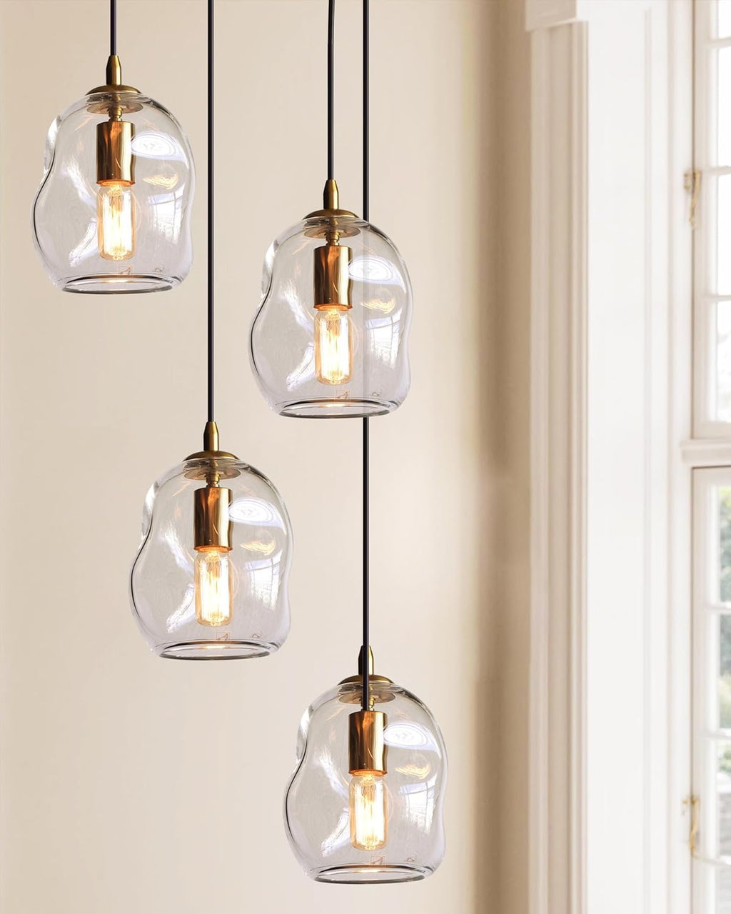 CASAMOTION Glass Globe Pendant Lights (Set of 2) | Modern Brass Kitchen Island Lighting