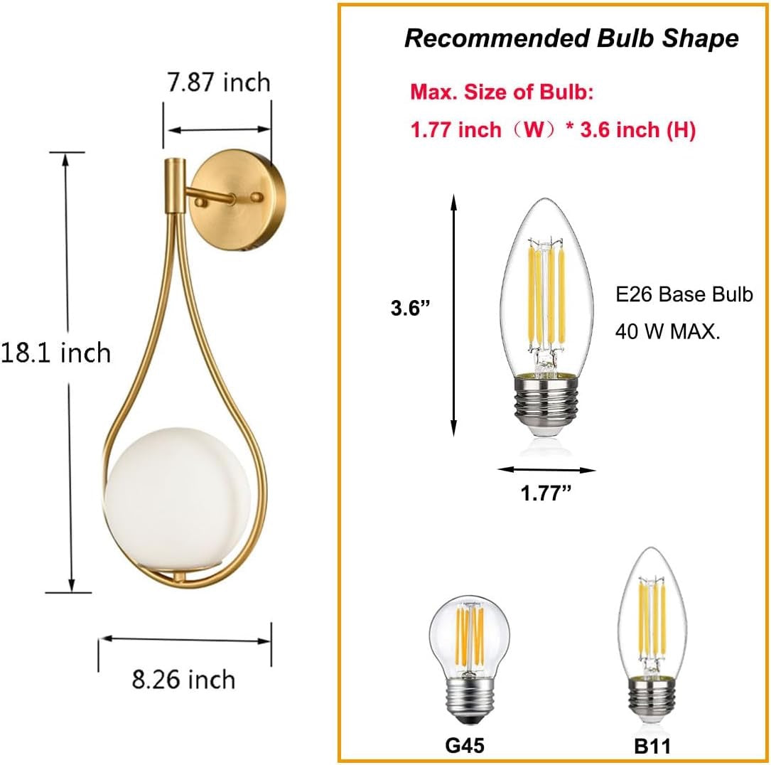 HOLKIRT Mid-Century Modern Brass Globe Wall Sconces | Bathroom Vanity Light Fixture Set of 2