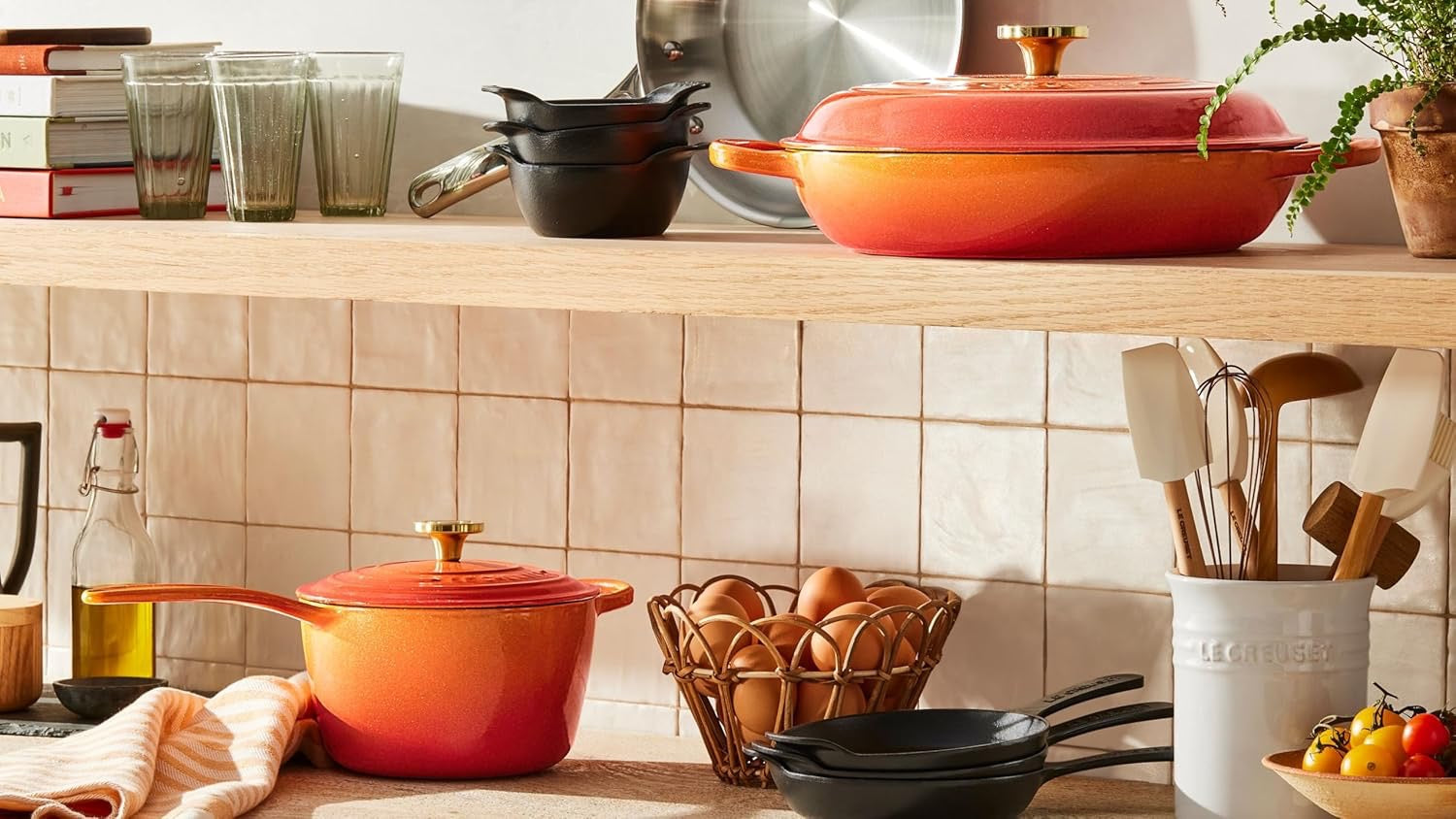 Le Creuset Silicone Craft Series Utensil Set 5 Piece White Stoneware Crock Nonstick Safe Heat Resistant