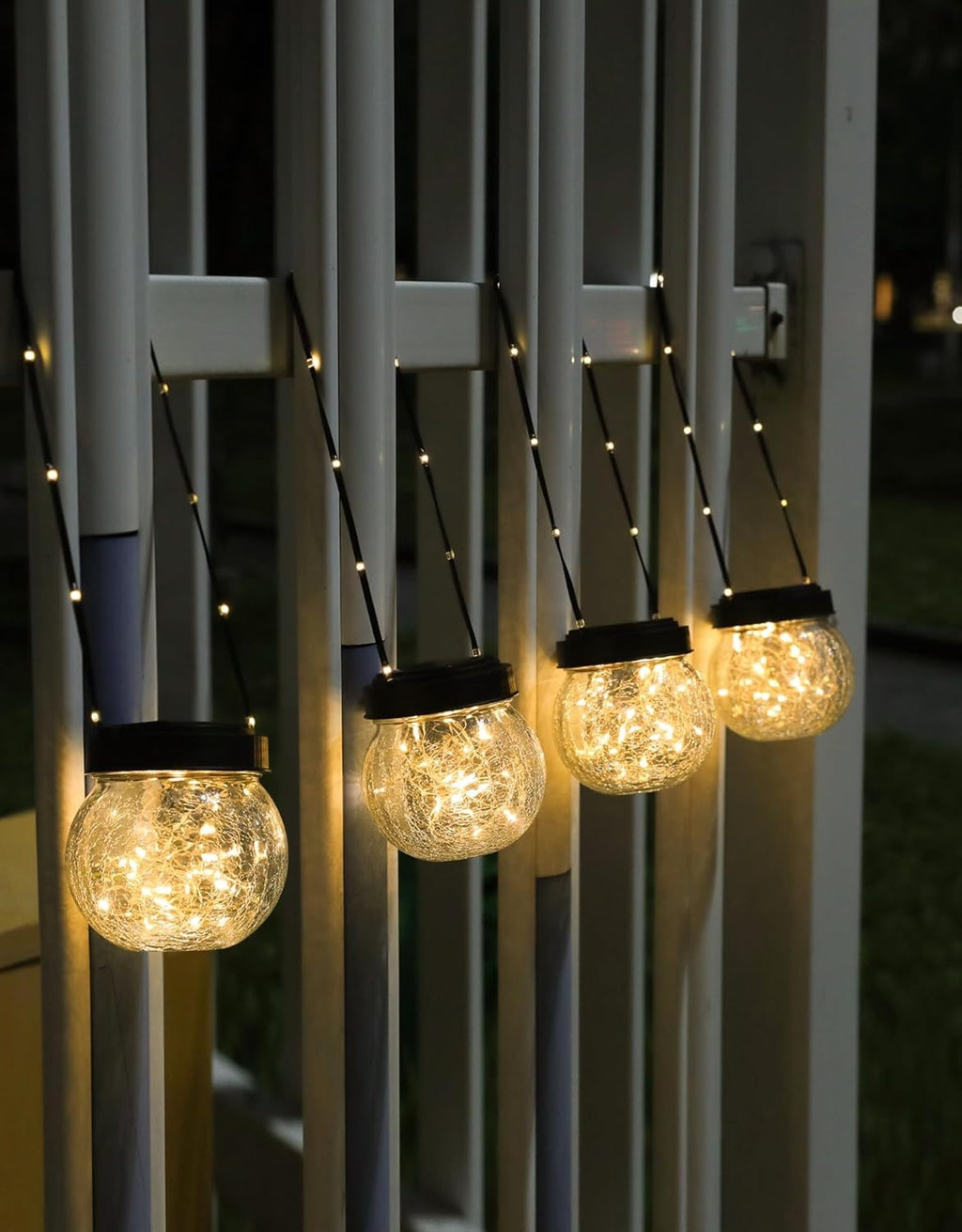 Solar Lanterns Outdoor Waterproof Lights (6-Pack) | Solar Powered Hanging Cracked Glass Globes for Garden, Tree & Holiday Decor