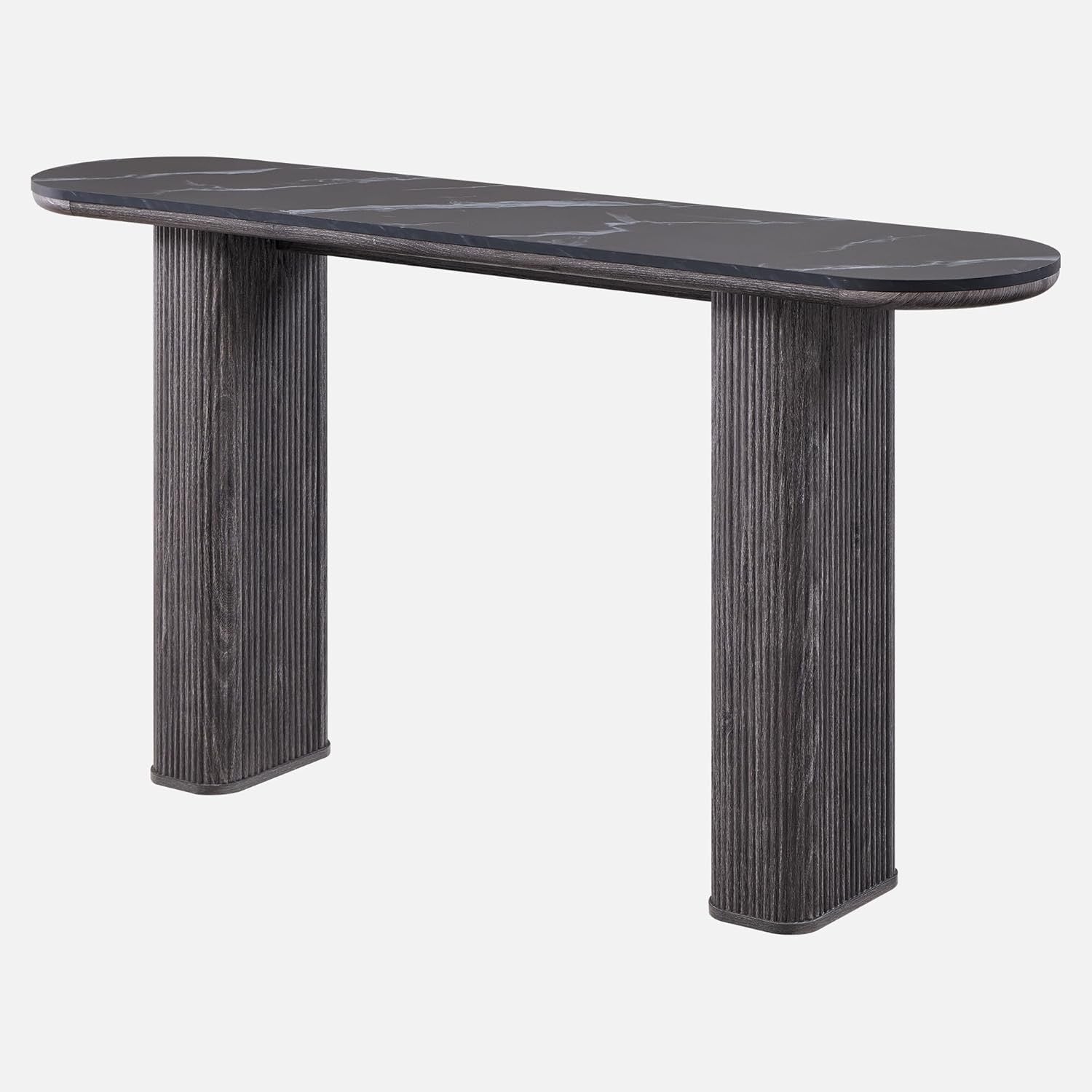 OKD 63” Fluted Console Table | Faux Marble Arc Top Entryway Sofa Table – Natural Oak