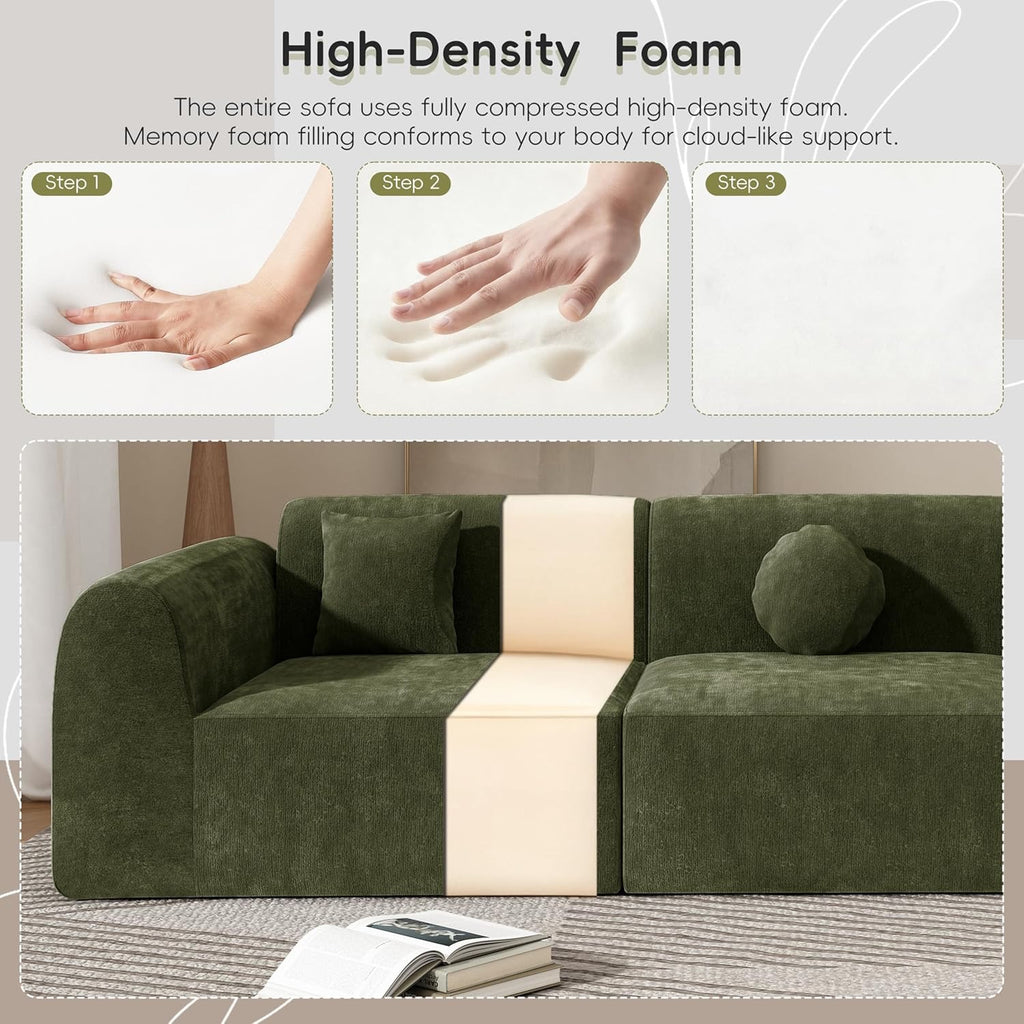Merax 140" Curved Sectional Sofa 7-Seat | Modern Cloud Couch with Chaise Lounge Green Fully Assembled