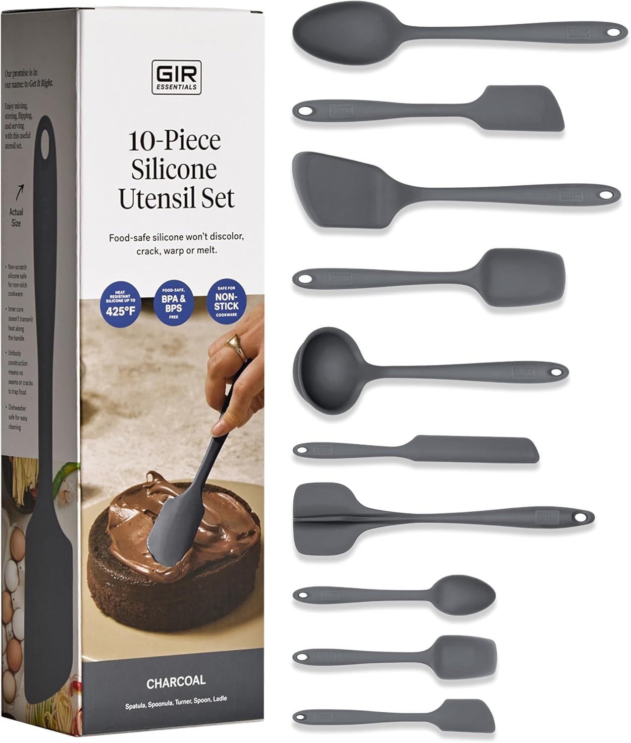 GIR Get It Right 10 Piece Silicone Utensil Set Charcoal Non Toxic Heat Resistant Nonstick Safe Kitchen Tools