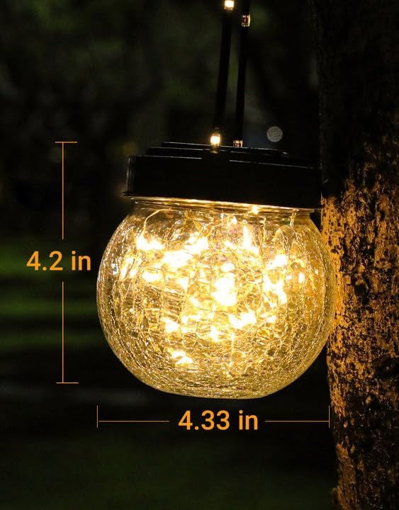 Solar Lanterns Outdoor Waterproof Lights (6-Pack) | Solar Powered Hanging Cracked Glass Globes for Garden, Tree & Holiday Decor