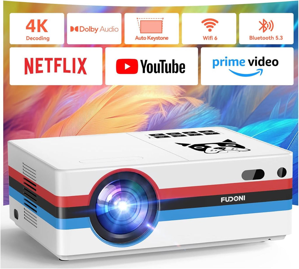 FUDONI Smart Projector | Native 1080P WiFi & Bluetooth Home Theater Projector with Auto Keystone