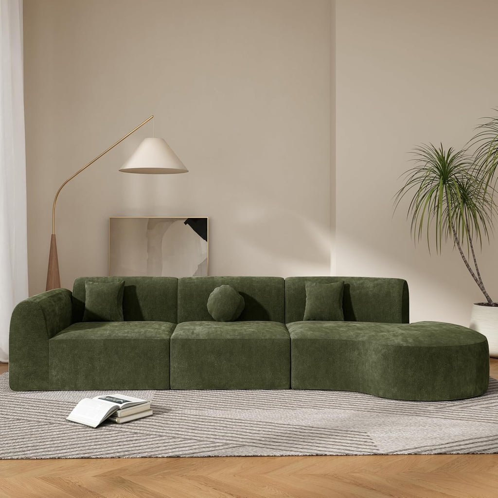 Merax 140" Curved Sectional Sofa 7-Seat | Modern Cloud Couch with Chaise Lounge Green Fully Assembled