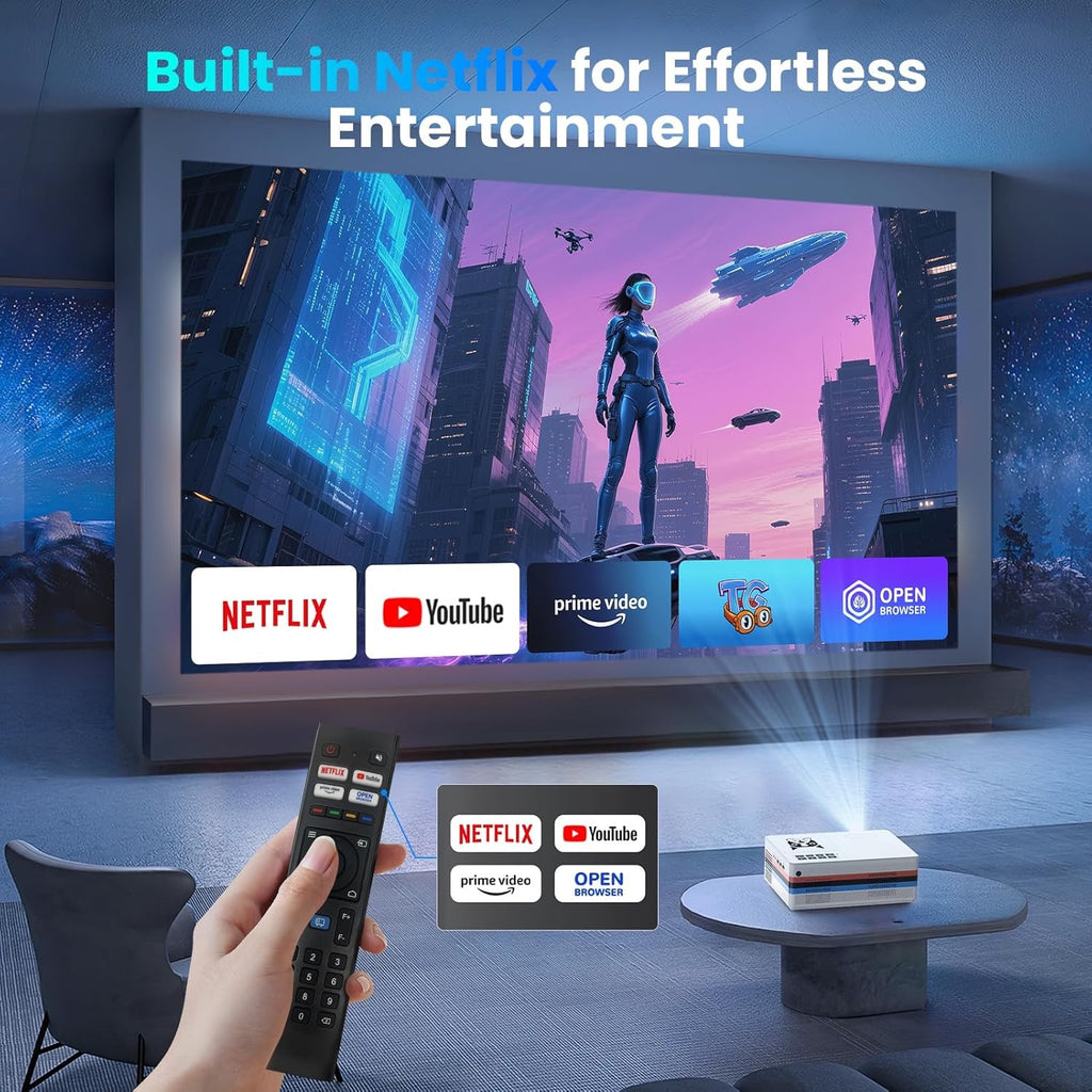 FUDONI Smart Projector | Native 1080P WiFi & Bluetooth Home Theater Projector with Auto Keystone