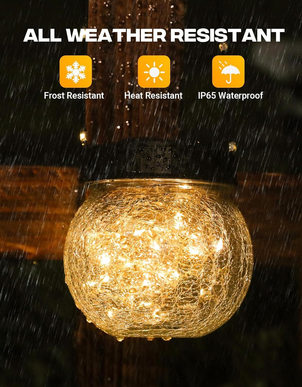 Solar Lanterns Outdoor Waterproof Lights (6-Pack) | Solar Powered Hanging Cracked Glass Globes for Garden, Tree & Holiday Decor