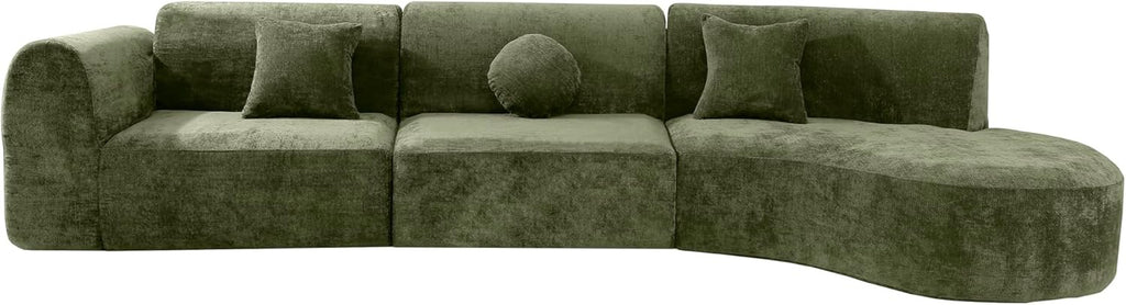Merax 140" Curved Sectional Sofa 7-Seat | Modern Cloud Couch with Chaise Lounge Green Fully Assembled