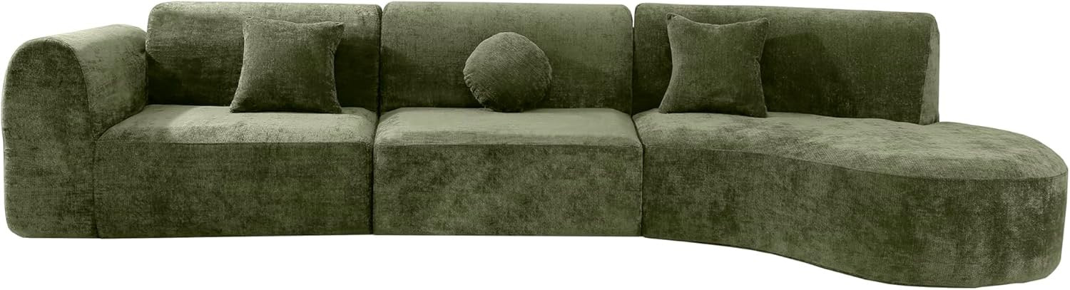 Merax 140" Curved Sectional Sofa 7-Seat | Modern Cloud Couch with Chaise Lounge Green Fully Assembled