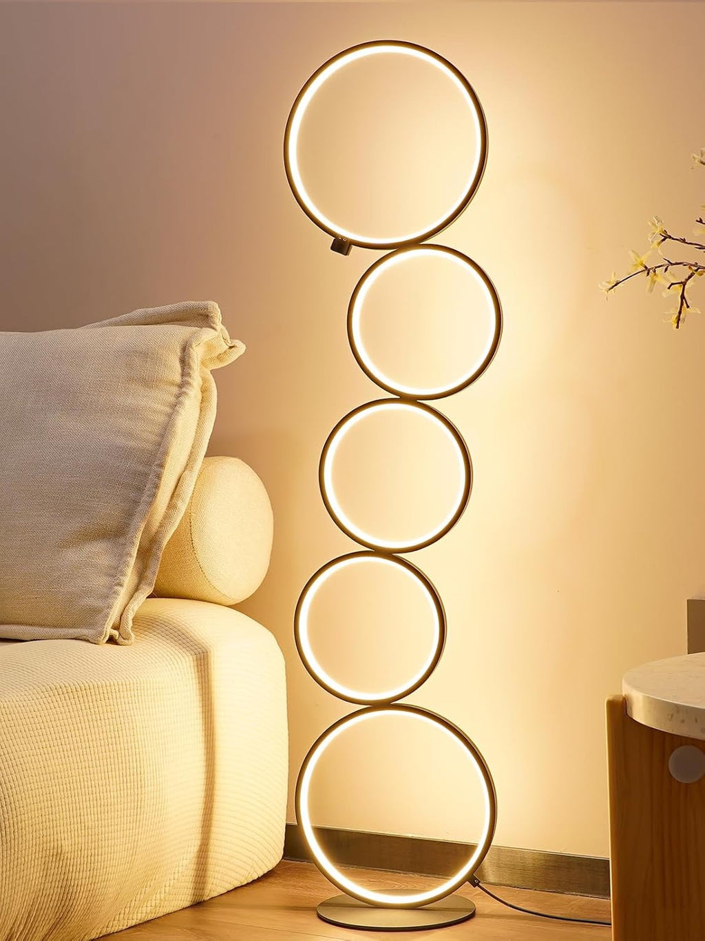 NUÜR 5-Ring LED Floor Lamp | Modern Sculptural Dimmable Circle Standing Lamp (43”)
