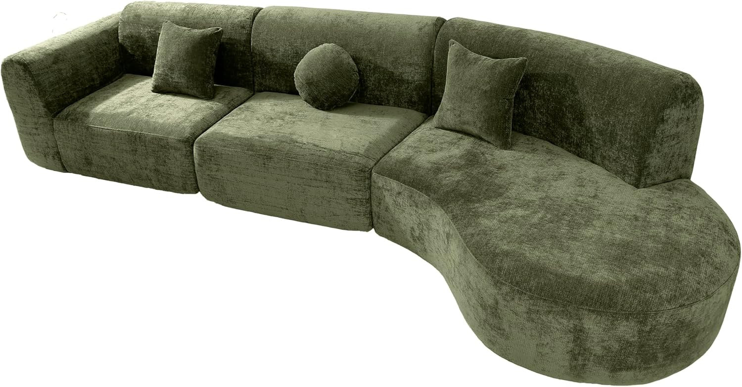 Merax 140" Curved Sectional Sofa 7-Seat | Modern Cloud Couch with Chaise Lounge Green Fully Assembled