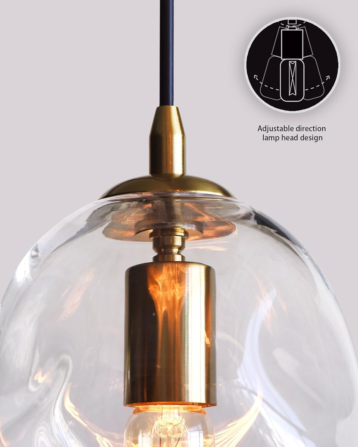 CASAMOTION Glass Globe Pendant Lights (Set of 2) | Modern Brass Kitchen Island Lighting