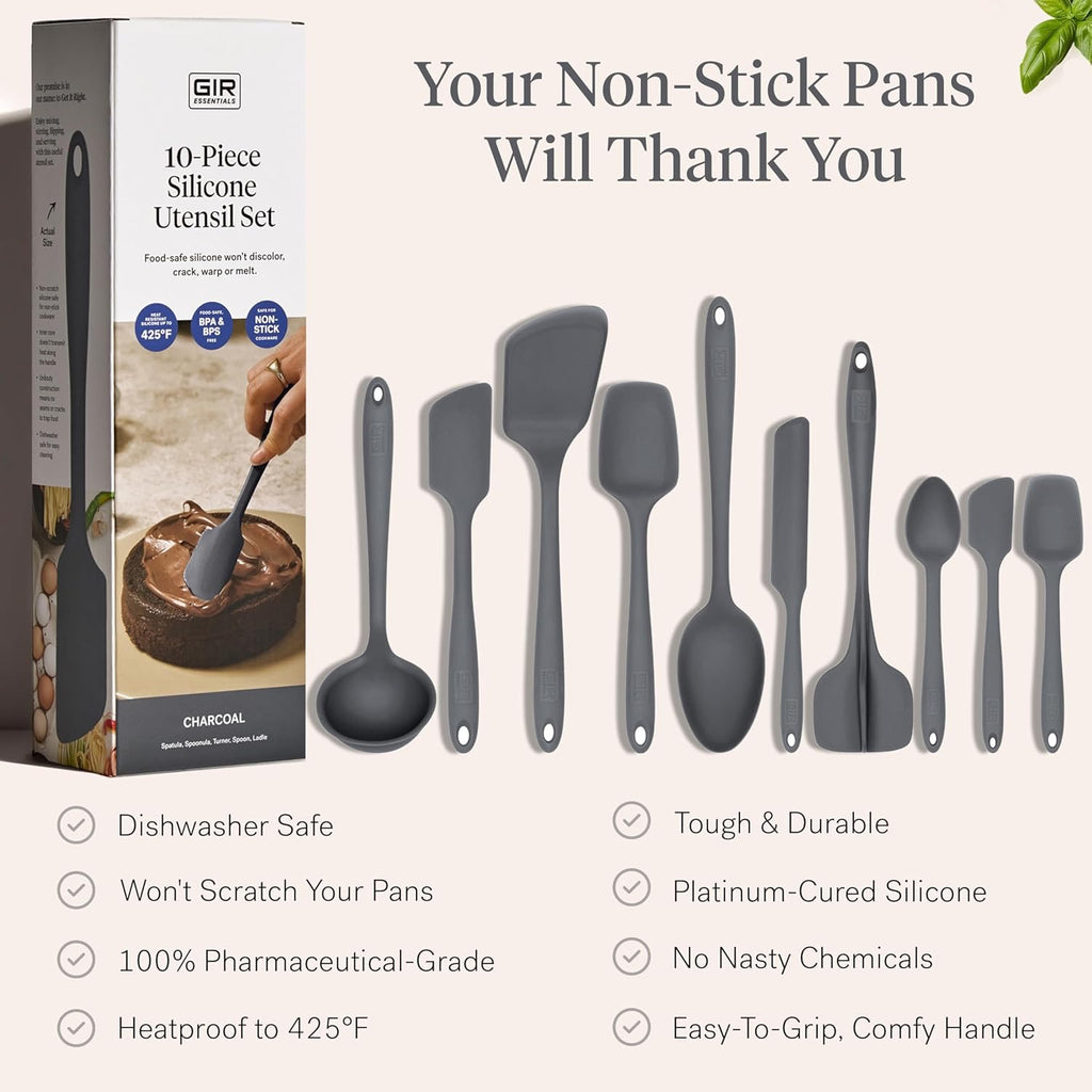 GIR Get It Right 10 Piece Silicone Utensil Set Charcoal Non Toxic Heat Resistant Nonstick Safe Kitchen Tools
