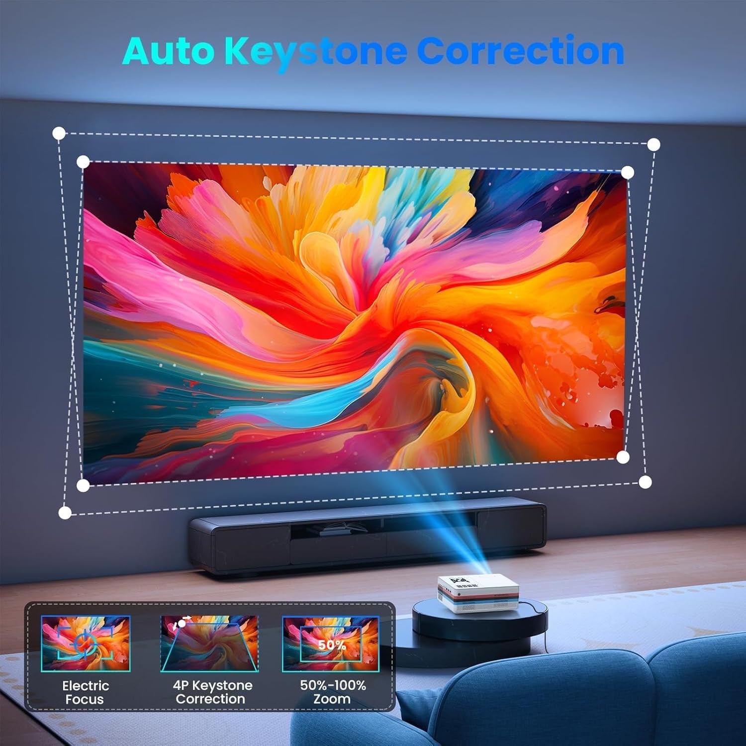 FUDONI Smart Projector | Native 1080P WiFi & Bluetooth Home Theater Projector with Auto Keystone