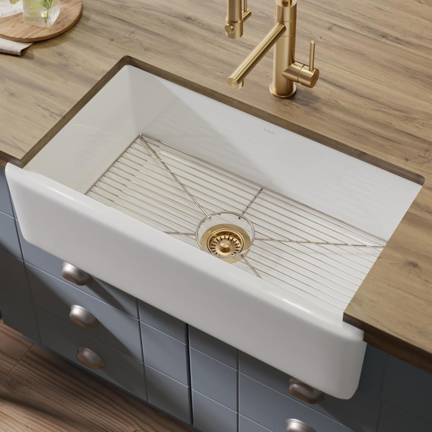 KRAUS Turino 33” Fireclay Farmhouse Kitchen Sink | Reversible Apron Front Single Bowl (Gloss White)