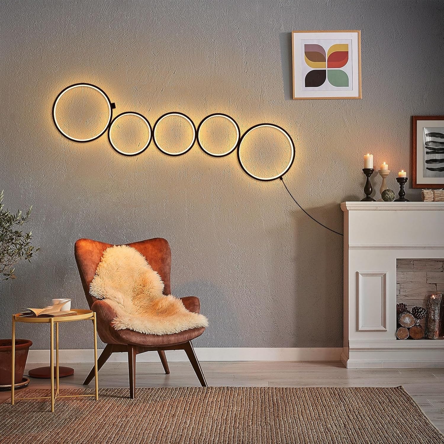 NUÜR 5-Ring LED Floor Lamp | Modern Sculptural Dimmable Circle Standing Lamp (43”)