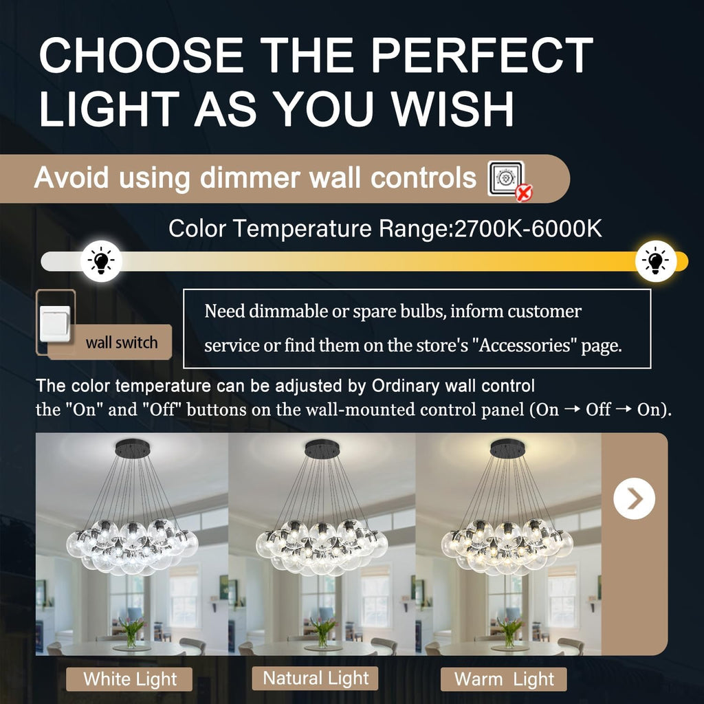 Modern 19-Light Bubble Chandelier – Black Glass Globe Pendant Lighting for Living Room, Dining Room & Entryway